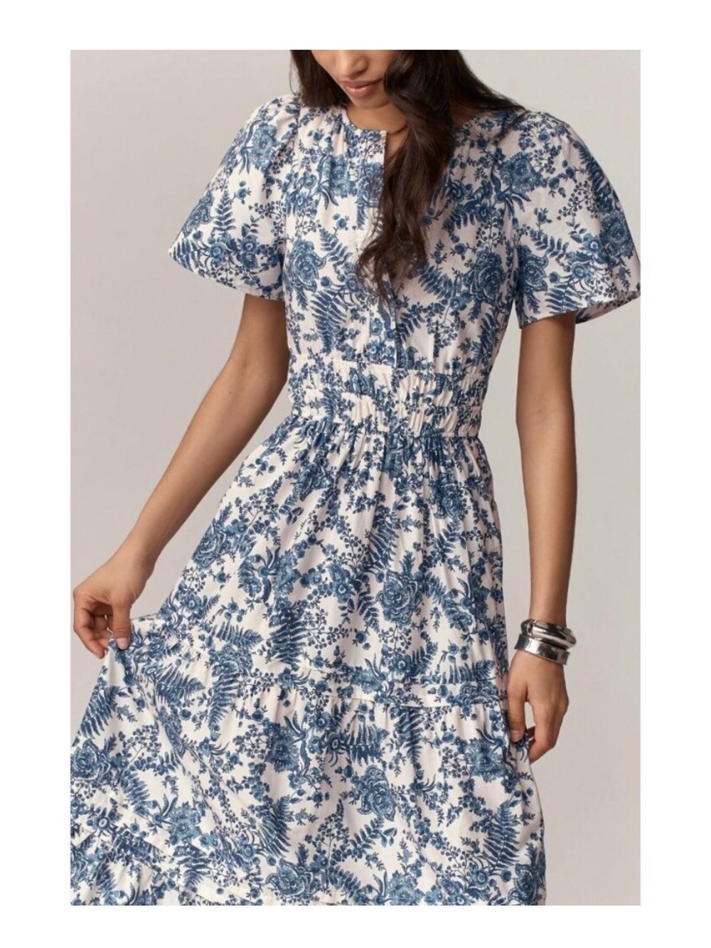 Anthropologie Blue and White Floral Somerset dress in XS - Picture 3 of 8